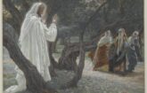 James Tissot (Nantes, France, 1836–1902, Chenecey-Buillon, France). Jesus Appears to the Holy Women (Apparition de Jésus aux saintes femmes), 1886-1894. Opaque watercolor over graphite on gray wove paper, Image: 7 13/16 x 10 7/8 in. (19.8 x 27.6 cm). Brooklyn Museum, Purchased by public subscription, 00.159.337 (Photo: Brooklyn Museum, 00.159.337_PS2.jpg)
